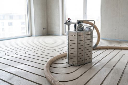 Heizrohre werden in Estrich eingefräst, HEATFlow-System, Baustelle Altbausanierung